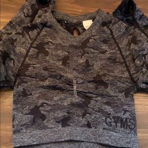 Gymshark Long Sleeve Cropped Black Camo Seamless
